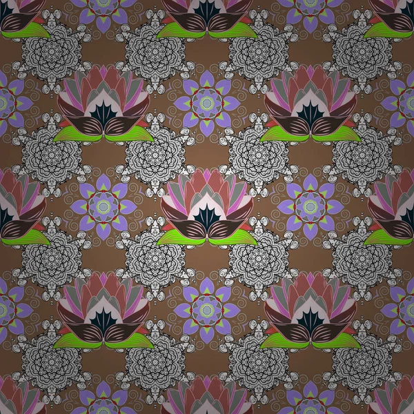 Çiçekler. Soyut etnik vektör seamless modeli. Kahverengi, beyaz ve tarafsız arka plan üzerinde Vadisi çiçek.