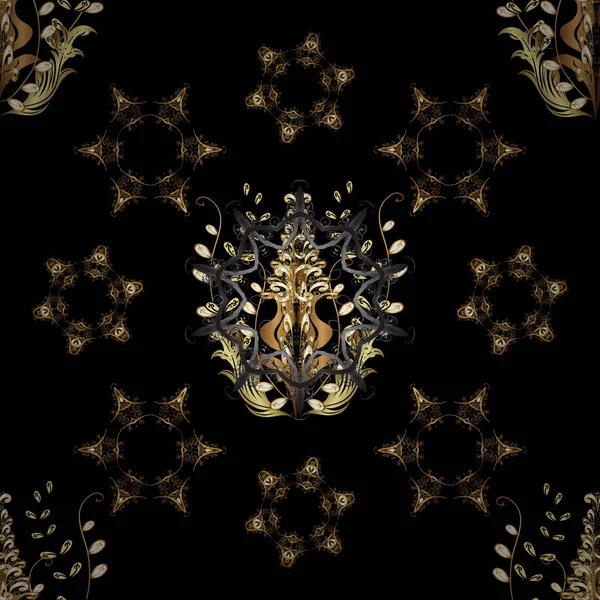 Geleneksel şark süsleme. Kahverengi ve siyah renkler altın elemanları ile Seamless modeli. Klasik vektör altın seamless modeli. Klasik vintage arka plan.