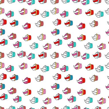 Vektör çizim. Güzel doğum günü arka plan üzerinde beyaz, siyah ve pembe. Kağıt ambalaj. Kek ile Seamless Modeli.