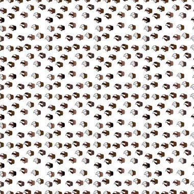 Cupcake seamless modeli. Şirin doğum günü beyaz, kahverengi ve siyah arka plan. Tatlılar tasarım arka plan. Vektör çizim. Kağıt ambalaj.