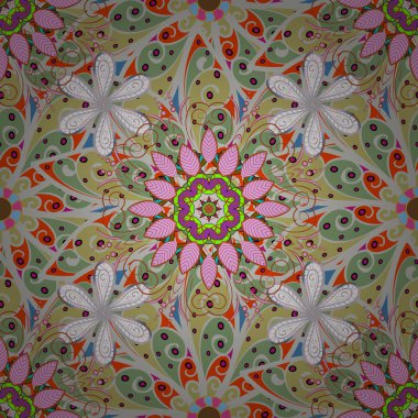 Yaprakları suluboya tarzı. Tarafsız, gri ve turuncu çiçekler, tarafsız, gri ve portakal, tarafsız, gri ve turuncu çiçekler ile sorunsuz bahar desen. Vektör çizimi.