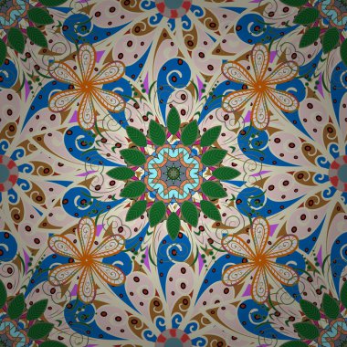 Tarafsız, yeşil ve mavi renk çiçekler. Çiçek boyama vektör t shirt baskı için. Çiçek Dikişsiz desen arka plan.