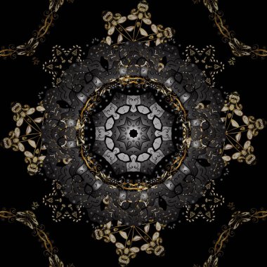 Soyut kroki, dekorasyon sarma. Kış, neşeli Noel tatili, mutlu yeni yıl 2019 sembolü. Vektör altın desen siyah ve gri renkler. Altın kar tanesi basit seamless modeli.