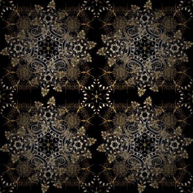 Oryantal tarzı Arabesk altın altın öğeleri gri ve siyah renklerle desen. Vektör altın desen. Sorunsuz dokulu bukleler.