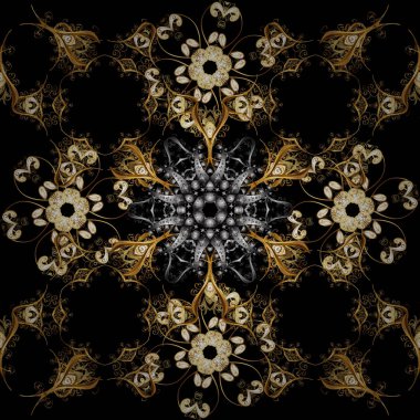 Geleneksel şark süsleme. Klasik vintage arka plan. Sorunsuz klasik vektör siyah ve kahverengi ve altın desen.