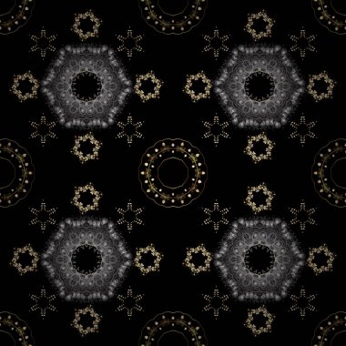 Vektör altın mehndi seamless modeli. Siyah ve gri renkler desen. Kına dövme, altın çıkartmalar, mehndi ve yoga tasarım, kartları ve baskı ile süs çiçek öğeleri.
