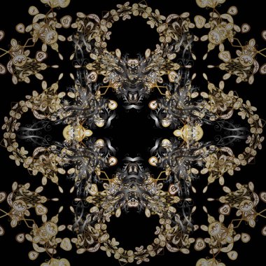 Vektör çizim. Gri ve siyah renkler altın elemanları ile altın seamless modeli. Damasko klasik altın Dikişsiz desen. Yinelenen öğeleri ile vektör arka plan.