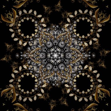 Sorunsuz çiçek desenli. Kroki Barok, Şam. Grafik modern Dikişsiz desen gri ve siyah renkler. Sorunsuz vektör arka plan.