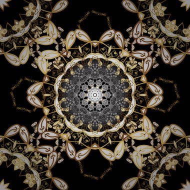 Dikişsiz desen beyaz ve siyah renkler. Oryantal tarzı Arabesk altın öğeleri. Vektör altın seamless modeli. Sorunsuz altın dokulu bukleler.