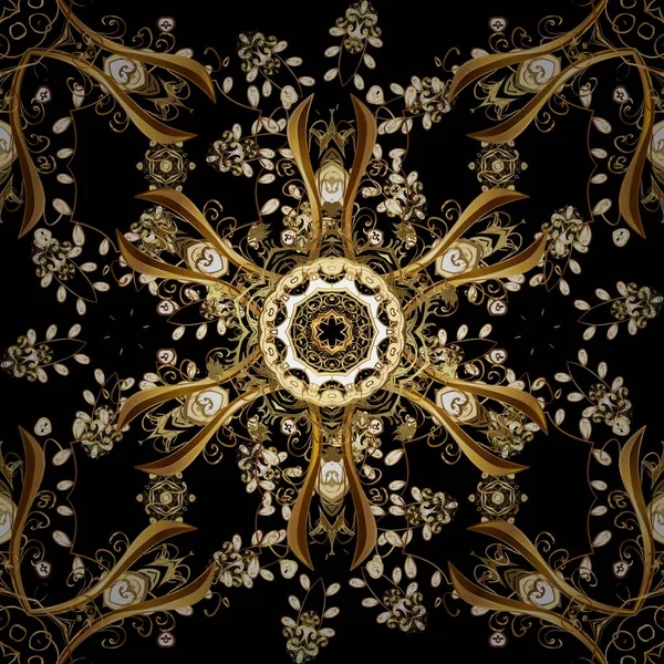 Nahtloses Goldenes Muster Vektor Orientalisches Ornament Goldenes Muster Auf Braunen — Stockvektor