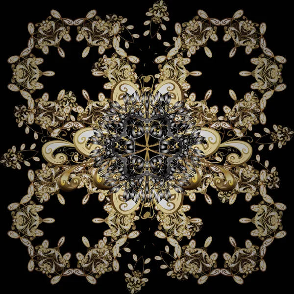 Vector Oriental Ornament Seamless Pattern Brown Black Colors Golden Elements — Stock Vector