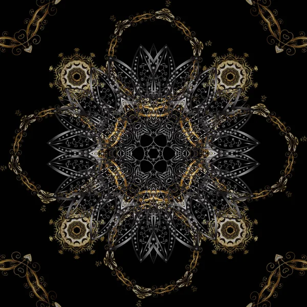 Королівський Ретро Чорно Сірих Тонах Золотий Шаблон Квіткова Класична Текстура — стоковий вектор