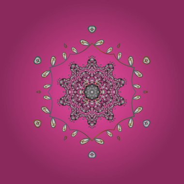 Snowflakes desen. Vektör çizim. Düz renkli arka plan üzerinde izole soyut kar taneleri tasarım. Kar tanesi süs desen. Kar taneleri arka plan.