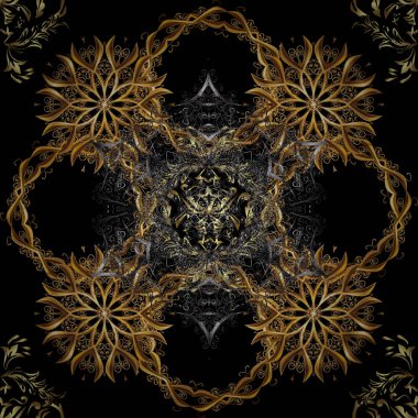 Geleneksel oryantasyon süsü. Kusursuz klasik vektör kahverengi, siyah ve altın desenli. Klasik vintage arkaplan.