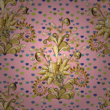 Çiçekler. Çiçek Vadisi üzerinde nötr, kahverengi ve sarı renkler. Soyut etnik vektör seamless modeli.