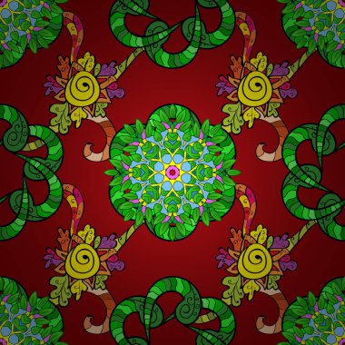 Renkli Mandala. Kırmızı, yeşil ve siyah renkleri yuvarlak süsleme desen. Vektör geometrik daire öğeleri. Islam ' ın manevi ve ritüel sembolü Arapça, Hint dinler. Oryantal motifleri.