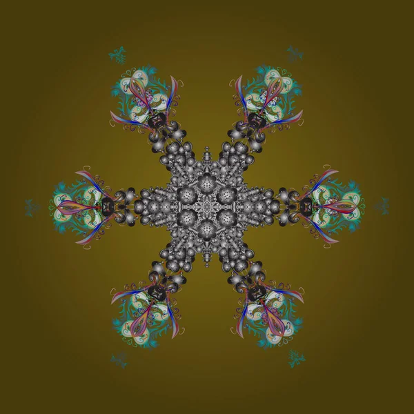 Düz dizayn. Kar tanesi ikonu, izole edilmiş. Renkli arka planda güzel kar taneleri. Vektör illüstrasyonu.