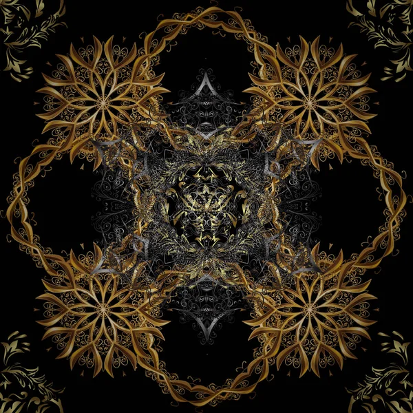 Geleneksel oryantasyon süsü. Kusursuz klasik vektör kahverengi, siyah ve altın desenli. Klasik vintage arkaplan.