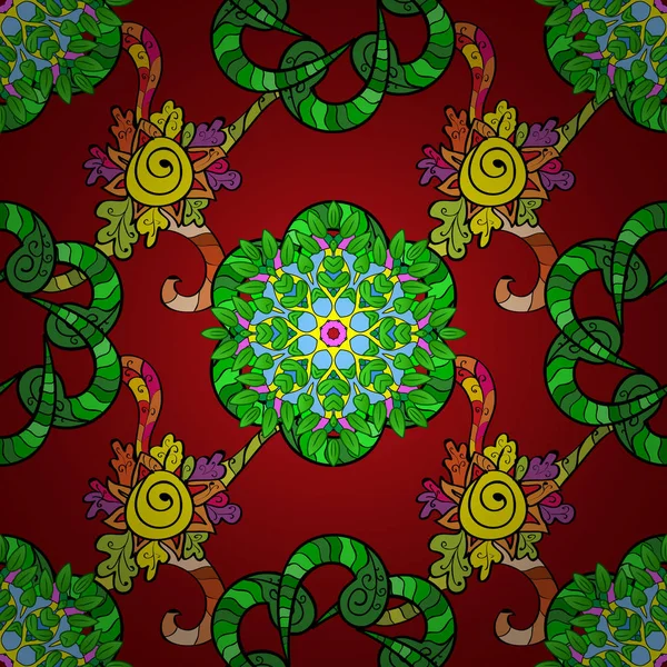 Renkli Mandala. Kırmızı, yeşil ve siyah renkleri yuvarlak süsleme desen. Vektör geometrik daire öğeleri. Islam ' ın manevi ve ritüel sembolü Arapça, Hint dinler. Oryantal motifleri.