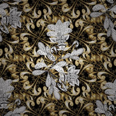 Vektör çizim. Siyah, beyaz ve bej renkler altın elemanları ile Vintage seamless modeli.