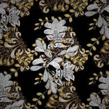 Klasik vektör altın Dikişsiz desen. Geleneksel şark süsleme, klasik vintage arka plan. Siyah, beyaz ve bej renkler altın elemanları ile Seamless Modeli.