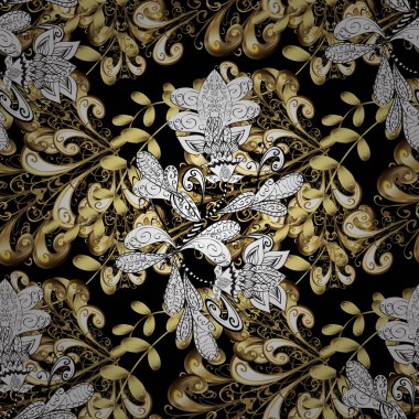 Klasik vektör altın Dikişsiz desen. Vektör çizim. Klasik vintage arka plan. Geleneksel şark süsleme. Siyah, beyaz ve sarı renkler altın elemanları ile Seamless Modeli.