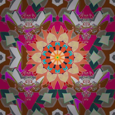 Tarafsız, bej ve kırmızı renkler Asya tekstil tarzında. Sorunsuz çiçek deseni. Vektör çizim.