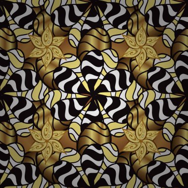 Süslü illüstrasyon kroki için. Süs dantel. Vektör çiçek süsleme ile seamless modeli. Vintage tasarım öğesi Doğu tarzı. Siyah ve sarı renkler üzerinde geleneksel Arapça dekor.