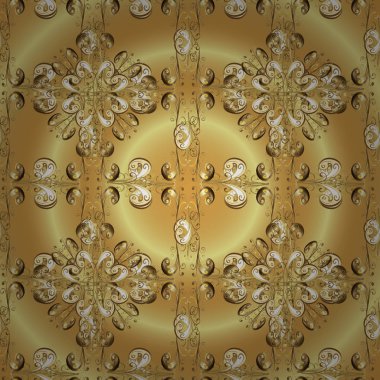 Çiçek desenli altın metal. Renkleri altın elemanları ile. Süs altın desen. Vektör altın çiçek süsleme brokar Tekstil ve cam desen.