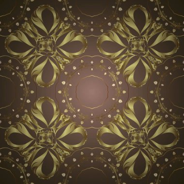 Kahverengi ve nötr renkler altın elemanları ile altın izi. Seamless altın modeli. Vektör şark süsleme.