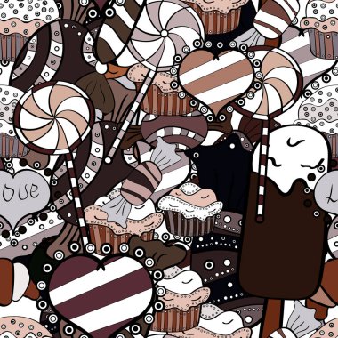 Beyaz, kahverengi ve siyah renk. Vektör. Renkli şeker sorunsuz.