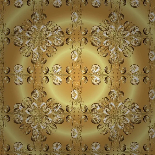 花柄の金の金属 黄金の要素を持つ色 観賞用の黄金パターン 黄金の花飾り錦布とガラス パターンをベクトル — ストックベクタ