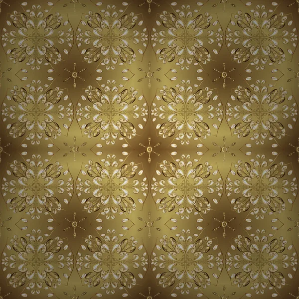 Verzierte Dekoration Vektorillustration Damast Gold Abstrakte Blume Nahtlose Muster Auf — Stockvektor