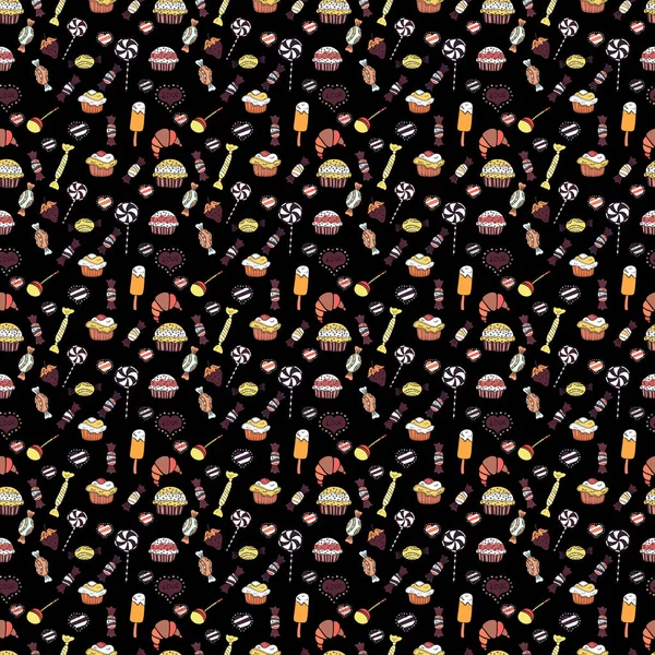 Renkli şeker tasarım bir siyah, beyaz ve kahverengi zemin üzerine serpin, şeker veya fırın. Parlak sorunsuz vektör konfeti model parti.