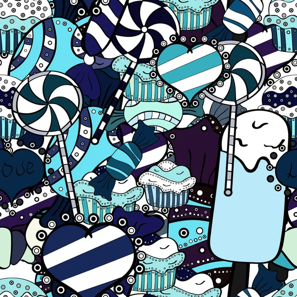 Şeker soyut geometrik tarzı ile renkli seamless modeli. Trendy vektör arka plan. Beyaz, mavi ve siyah renk.