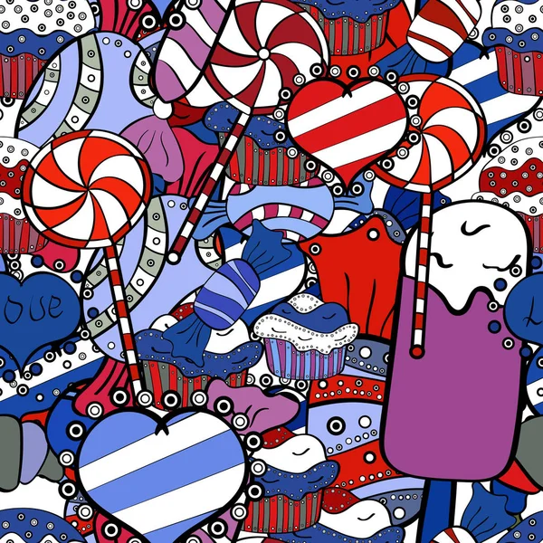 Sorunsuz. Tatlılar ve mumlar, çizimler. Vektör çizim. Şeker Dükkanı.