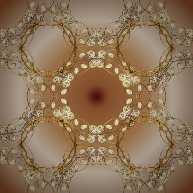 Çiçek süsü kumaş deseni, cam, altın elementlerle bej ve kahverengi renklerde çiçek desenli metal. Klasik, altın, pürüzsüz model..