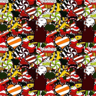 Kahverengi, siyah ve beyaz renkler tatlı şeker seamless modeli. Vektör çizim.