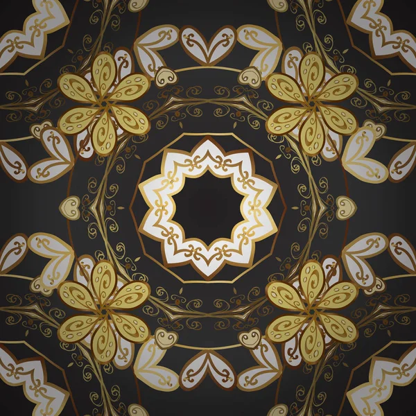 Estilo Oriental Arabescos Patrón Dorado Color Gris Amarillo Con Elementos — Archivo Imágenes Vectoriales