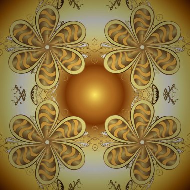 Vektör çizim Davetiyeler, kartları, web sayfası için. Tasarım şablonunun çizgi sanat sorunsuz kenarlık. Doğu stil öğesi. Altın anahat çiçek dekor. Altın sarı ve kahverengi renkleri öğesinde.