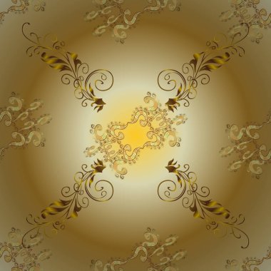 Klasik tarzda mobilya. Desen sarı ve bej renkler elemanları ile. Lüks. Sarı ve bej zemin altın trim ile. Patina. Sorunsuz öğe oymacılığı. Küçük derinlik-in tarla. Oyma.