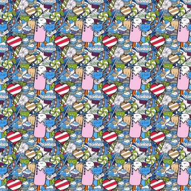 Kek ile sorunsuz. Kağıt ambalaj. Vektör çizim. Gıda afiş tasarımı için mavi, beyaz ve siyah.