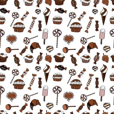 Siyah, kahverengi ve beyaz arka plan üzerinde renkli şeker serpin, şeker ya da fırın tasarım. Parlak sorunsuz vektör konfeti model parti.