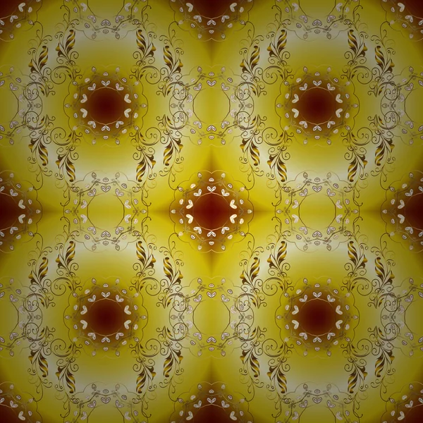 요소와 갈색과 노란색 색상에 전통적인 클래식 패턴입니다 바로크 스타일에서 오리엔탈 — 스톡 벡터