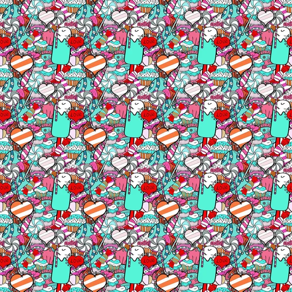 Vector Illustration Abstract Backdrop Girls Wrapping Paper Seamless Cakes Pattern — Stock Vector