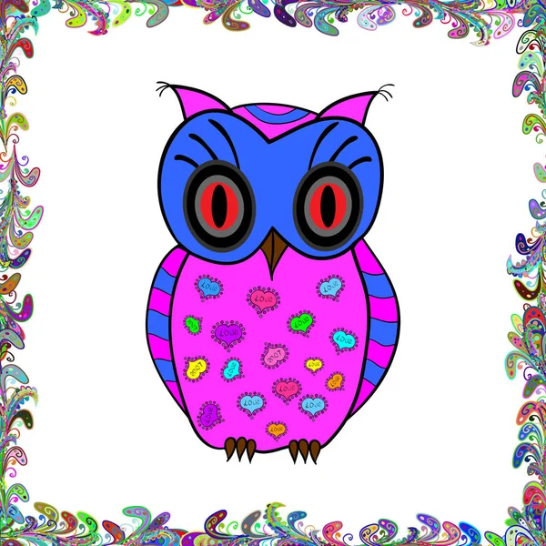 Lovely Watercolor Illustration Sweet Owls Blue White Magenta Colors Vector — Stock Vector