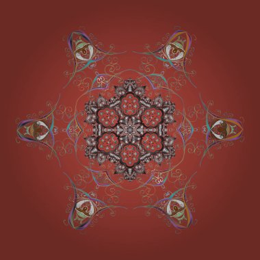 Vektör kar taneleri arka plan. Vektör çizim. Kar tanesi renkli desen. Renk arka plan üzerinde izole soyut kar taneleri ile düz tasarım. Snowflakes desen.