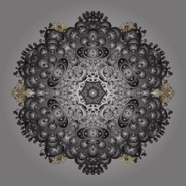 Kar taneleri arka plan. Kar tanesi süs desen. Gri arka plan üzerinde izole soyut kar taneleri ile düz tasarım. Vektör çizim. Snowflakes desen.