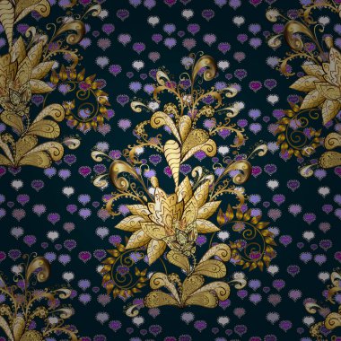 Suluboya çiçekli çiçekli seamless modeli. Vektör çizim. Güzel Tekstil tarzda bej, kahverengi ve mavi renkler.