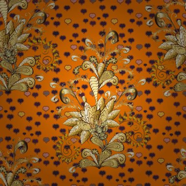Turuncu, sarı ve kahverengi renkleri. Güzel kumaş deseni. Sorunsuz çiçek desenli vektör çizim içinde. Vektör çizim.